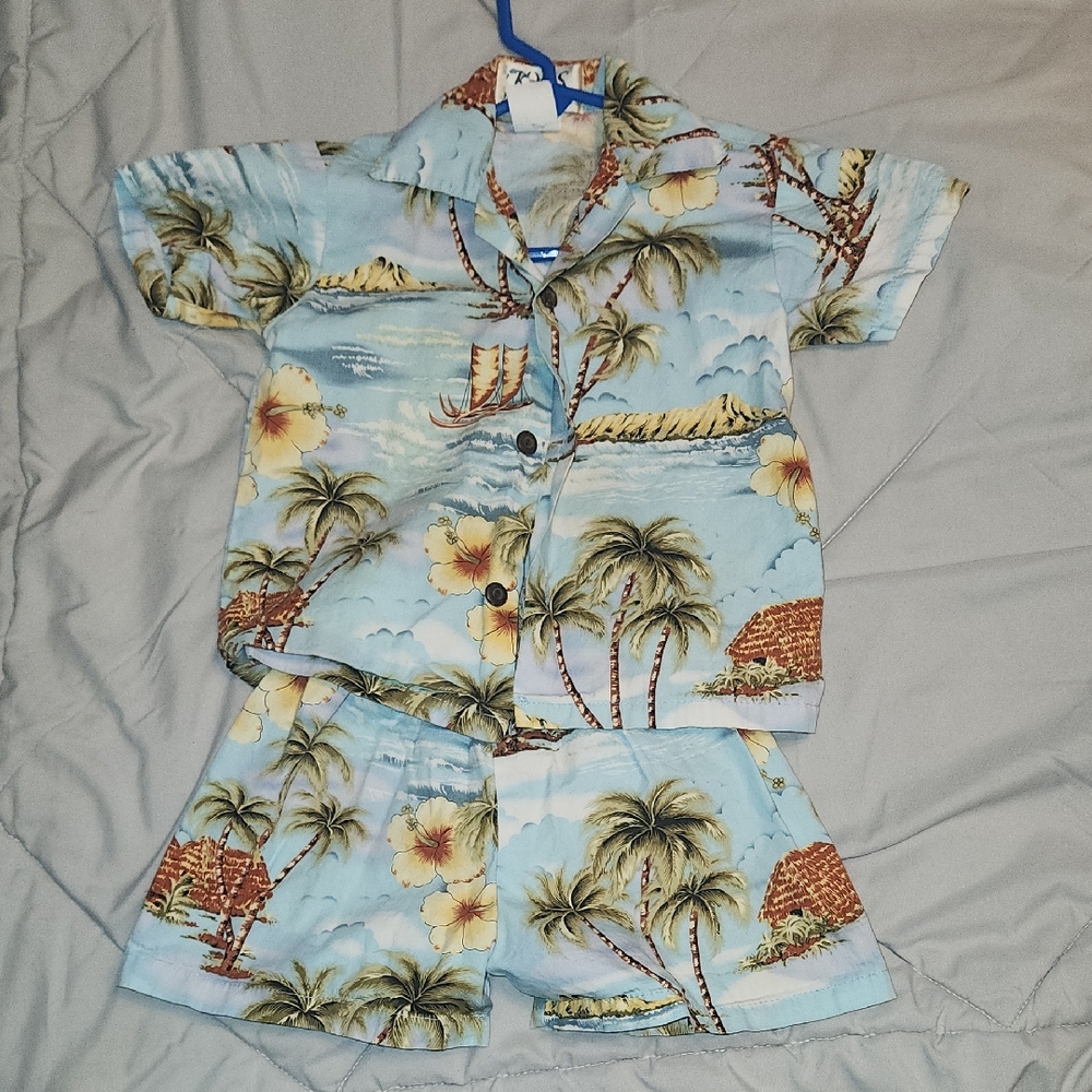 Shaka Time Toddler Boy's Aloha Shirt and Shorts Set Paradise of Kauai 18-24m